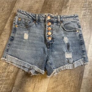 Altar’d State 5-button fly cut-off jean  shorts, distressed, size 25/1